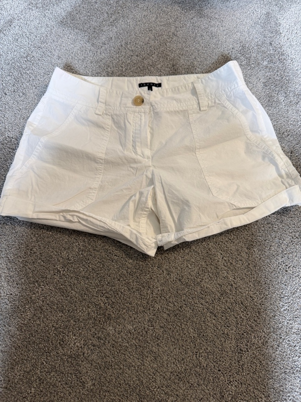 Theory White Cuffed Cotton Shorts